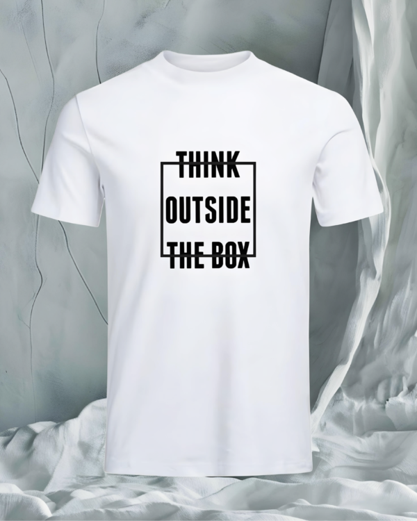 Think Outside the Box – White Graphic T-Shirt for Men